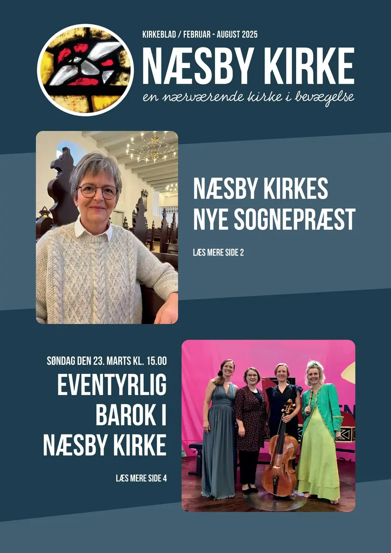Forside af N&aelig;sby Kirke februar-august 2025